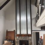 Stone fireplace under construction